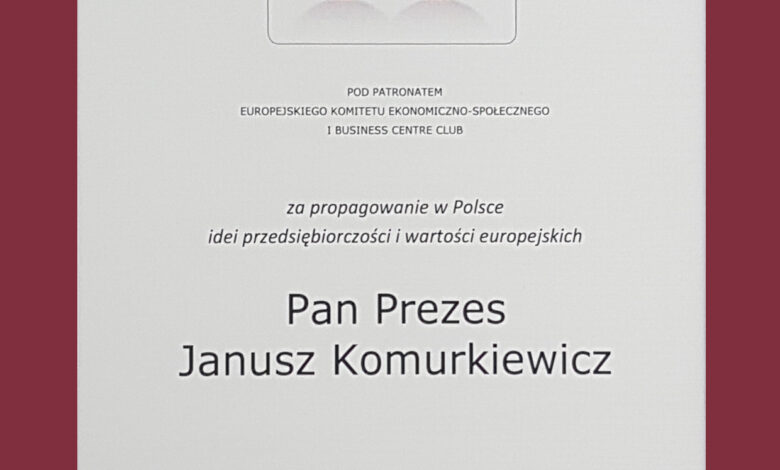 Janusz Komurkiewicz nagrodzony Honorowym Medalem Europejskim Nasz Dekarz